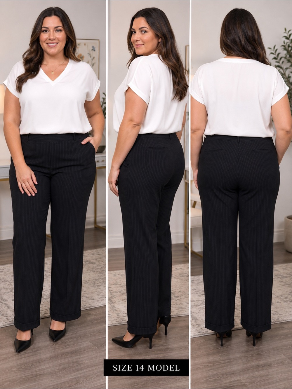 🖤 Cato Women’s Black Pinstripe Dress Pants – Size 14 NWT